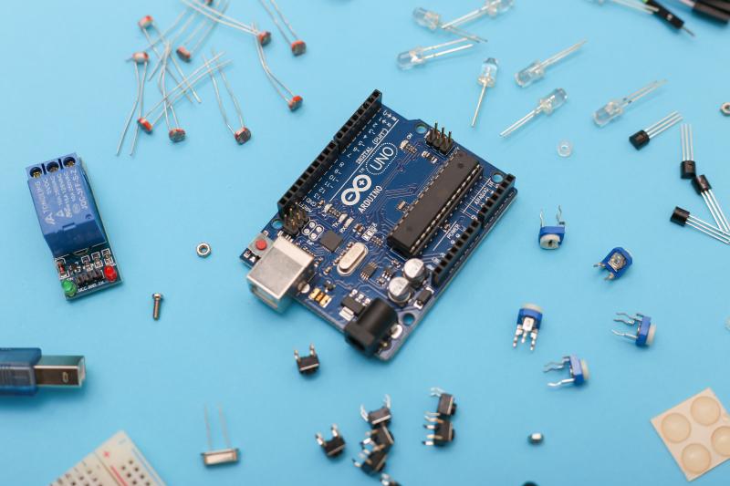 Arduino Board surrounded by components