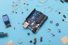 Arduino Board surrounded by components